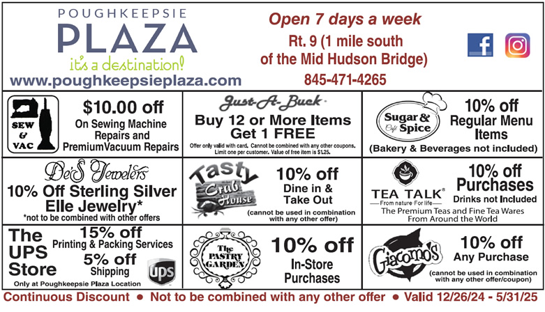 Poughkeepsie Plaza Discount Card. 2024 -2025